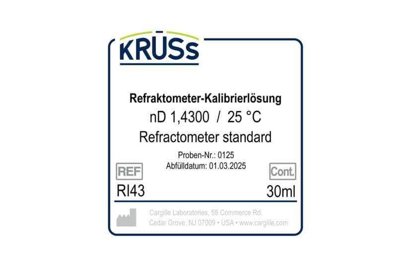 Etikett der KRÜSS RI43 Kalibrierflüssigkeit, 1,4300 nD bei 25 °C, 30 ml